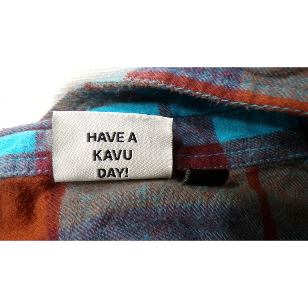 Kavu Women's S Plaid Button Flannel Shirt Teal Burgundy Pocket Hiking Gorpcore - Picture 11 of 11